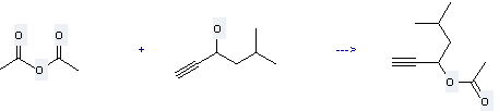 The 1-Hexyn-3-ol, 5-methyl- can react with Acetic acid anhydride to get Acetic acid-(1-isobutyl-prop-2-ynyl ester)